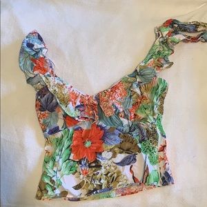 MANGO Tropical floral crop top